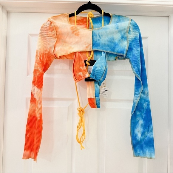 NWT Fashion Nova Alix Earle Hidden Hills Beach Ribbed 3pc Bikini Blue Orange LG - Picture 13 of 16